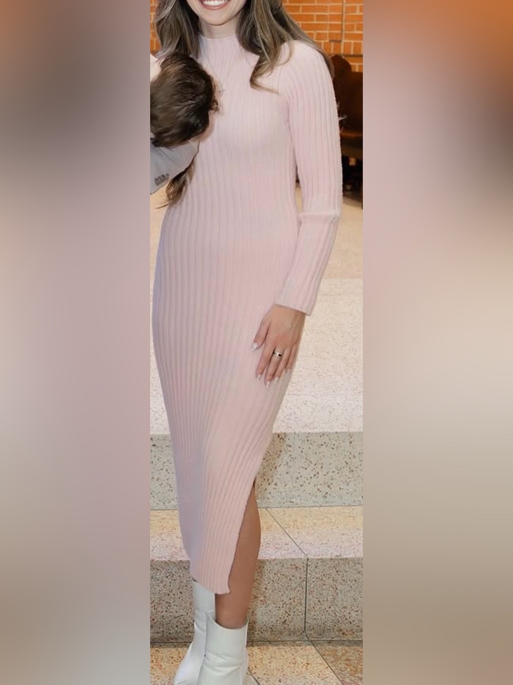Lulu's Blush Pink Ribbed Midi Sweater Dress
